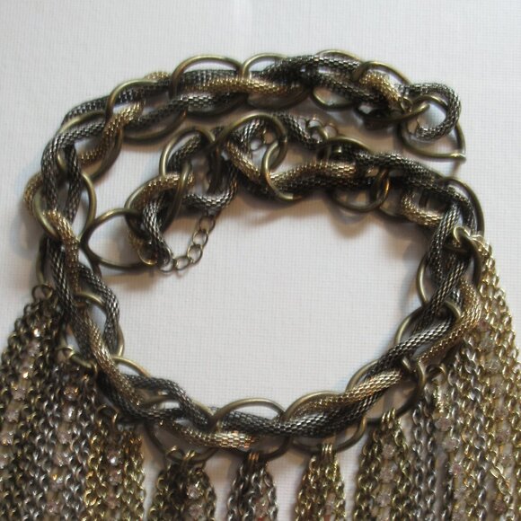 Steampunk, Chain & Crystal Choker, Gold, Silver, Bronze, Pewter, Rope, Link, Vtg - Picture 6 of 10